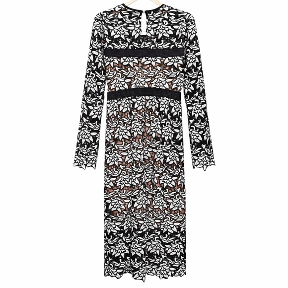 True Decadence Black White Floral Appliqué Lace Midi Dress Sz 10 Long Sleeve - Picture 5 of 11